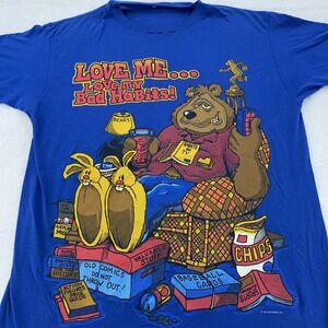 Vintage Love Me Love My Bad Habits Shirt Mens Large Bear Graphic Lazy Dad Joke